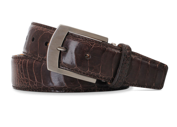 Men's Ostrich Leg Leather Belt - Brown/ Black