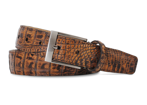 Antique Pecan Caiman Crocodile Belt
