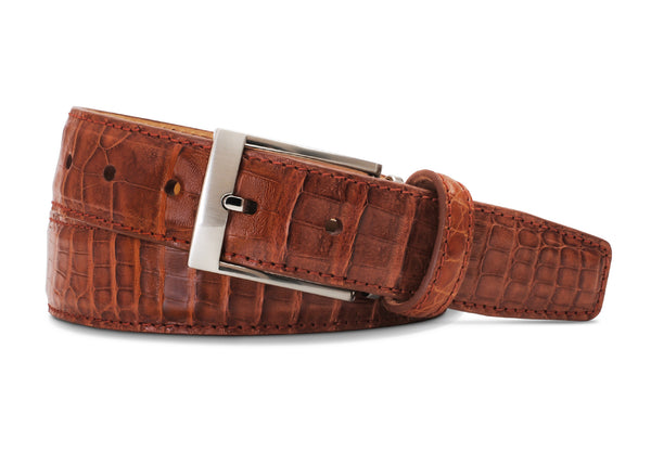 Cognac Caiman Crocodile Belt