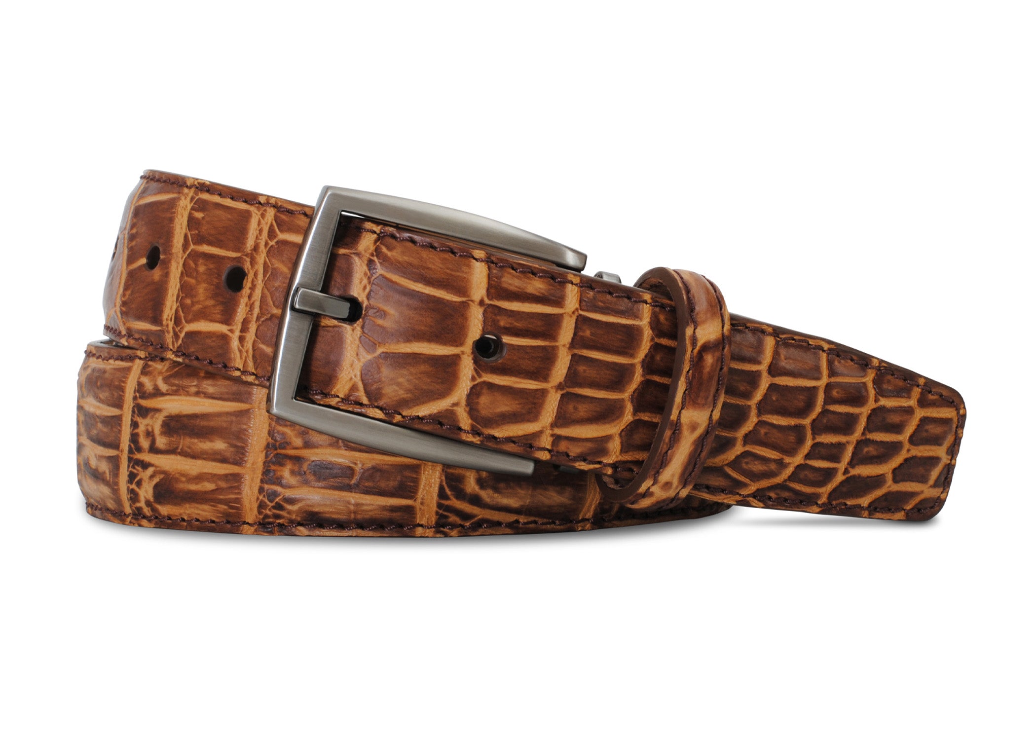 2 Tone Saddle Tan Nile Crocodile Belt