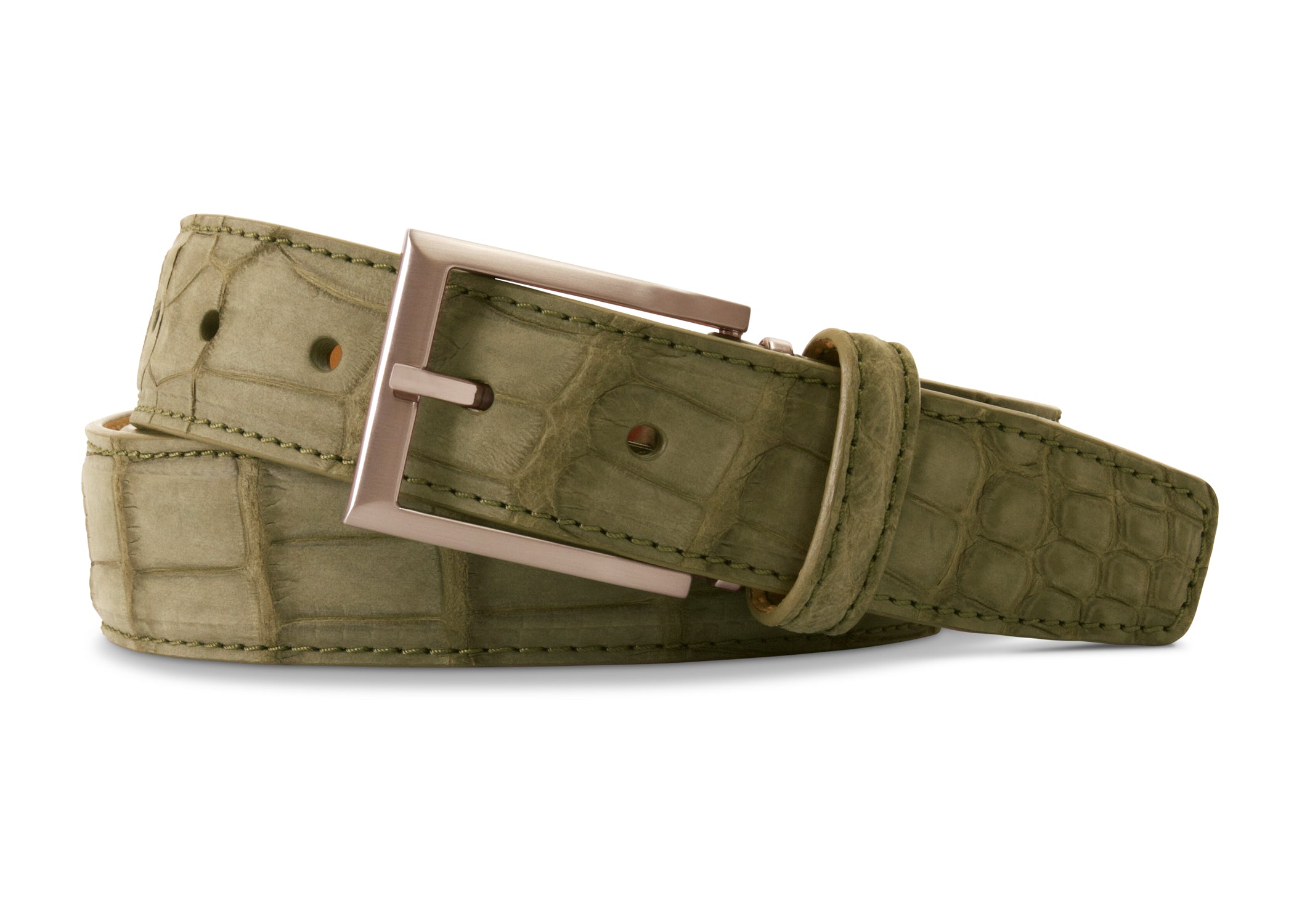 Olive Buffed Alligator Belt
