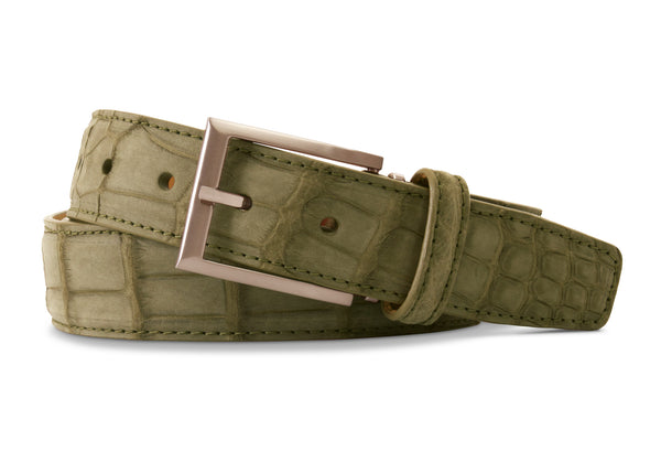 Olive Buffed Alligator Belt
