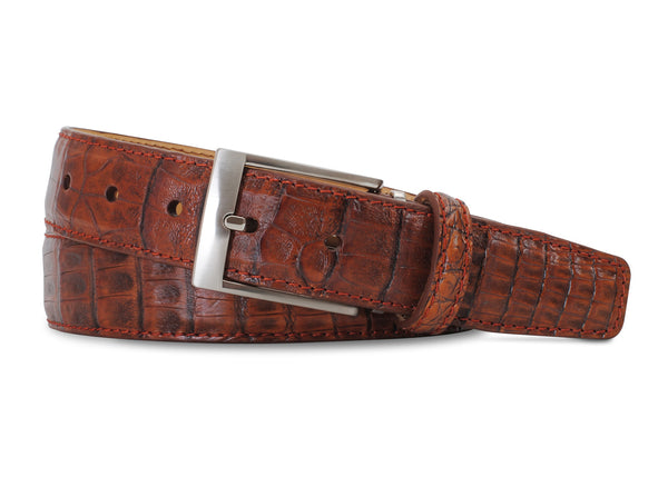 Antique Honey Caiman Crocodile Belt