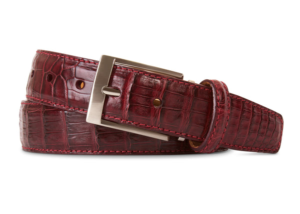 Burgundy Caiman Crocodile Belt