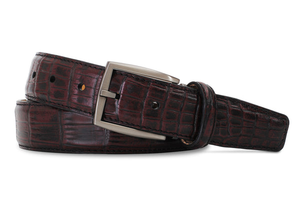 2 Tone Burgundy Nile Crocodile Belt