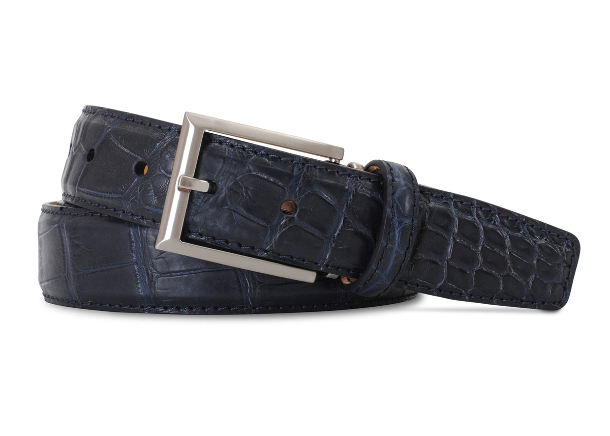 Men's Belvedere Genuine American Alligator Dress Belt in Navy Blue main image 0