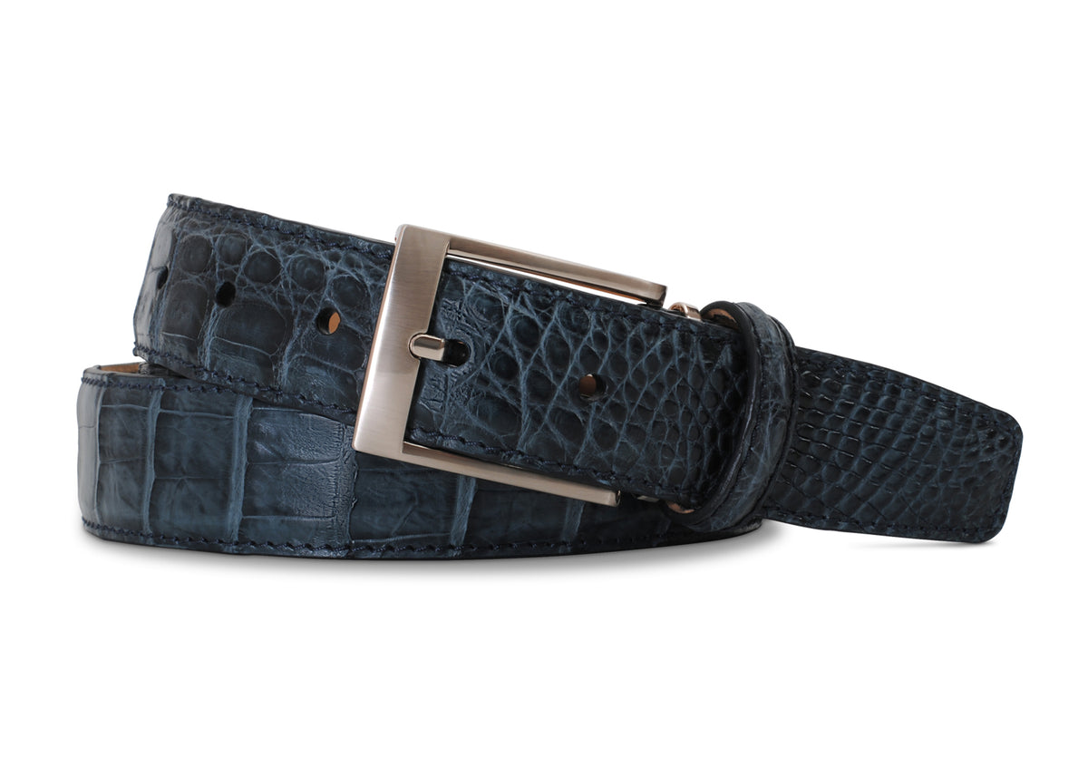 Caiman Crocodile Belt in Navy