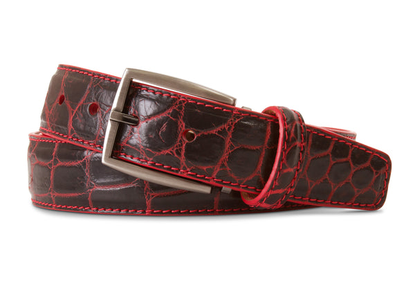 2 Tone Red on Black Nile Crocodile Belt