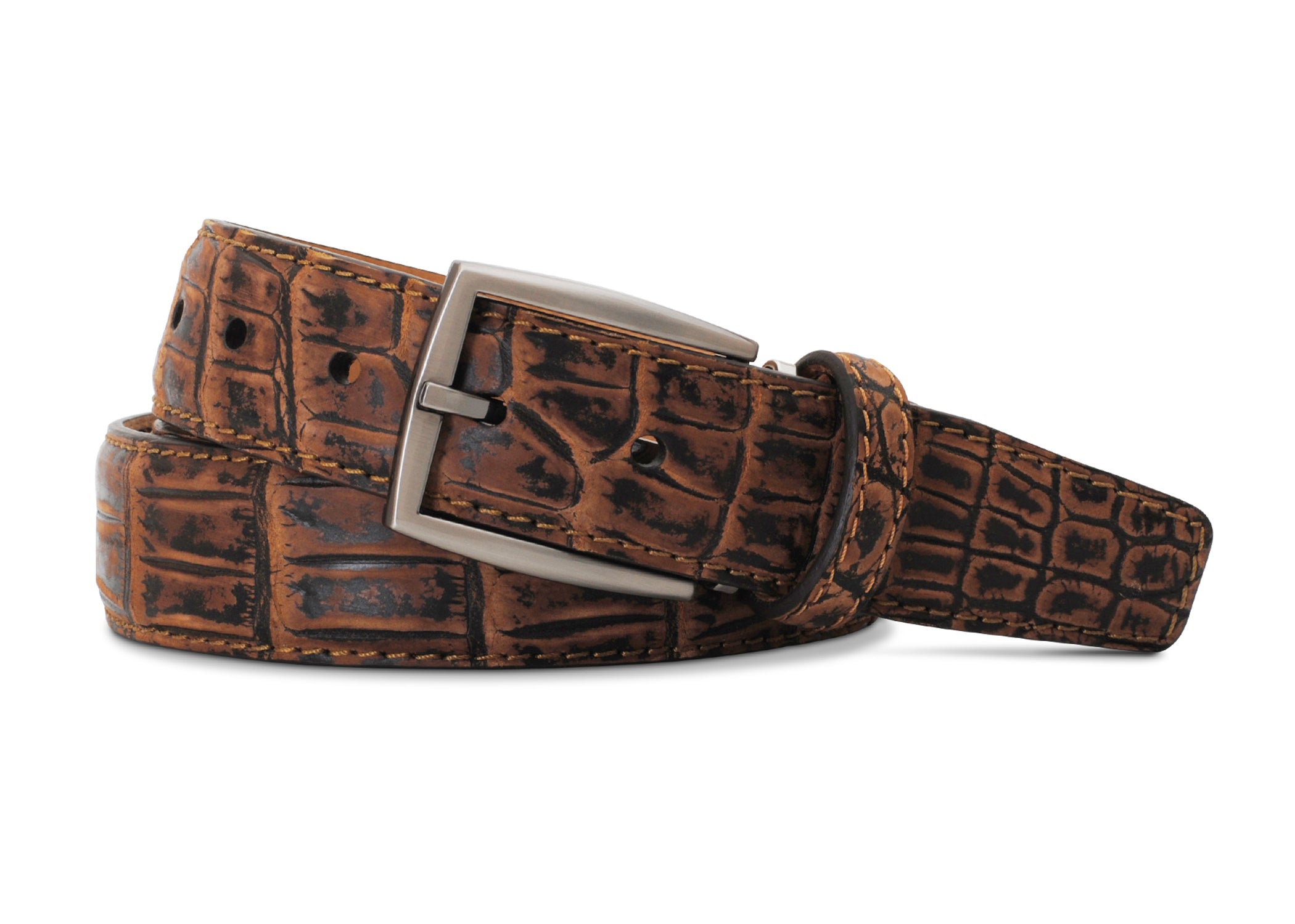 2 Tone Sueded Vintage Tan  Nile Crocodile Belt