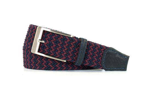 Maroon and Navy Elastic Stretch Woven Belt