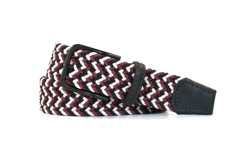 Maroon, White, and Black Elastic Stretch Woven Belt