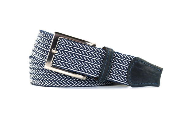 Navy and White Elastic Stretch Woven Belt